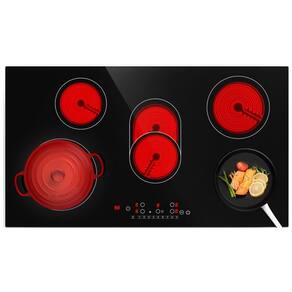 Cooktop elétrico, fogão de cerâmica de 36 polegadas 5 queimadores, incluindo 1 elemento de ponte, 9 níveis de aquecimento, trava e