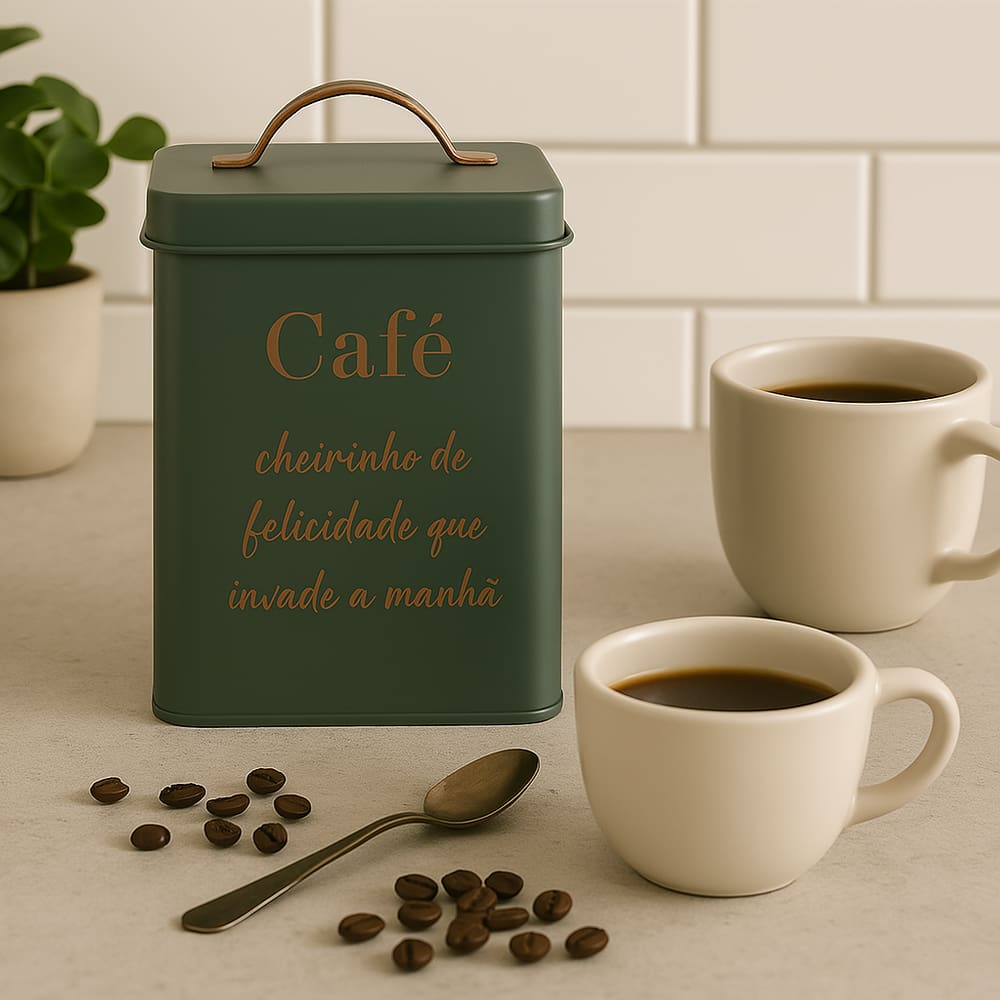 Pote Para Café Com Tampa  De Aço Inoxidável Estilo Retrô - Verde Oliva - 9x14cm