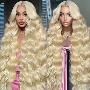Peruca frontal de renda JINNOO 86cm 613 Cabelo humano loiro 200% de densidade