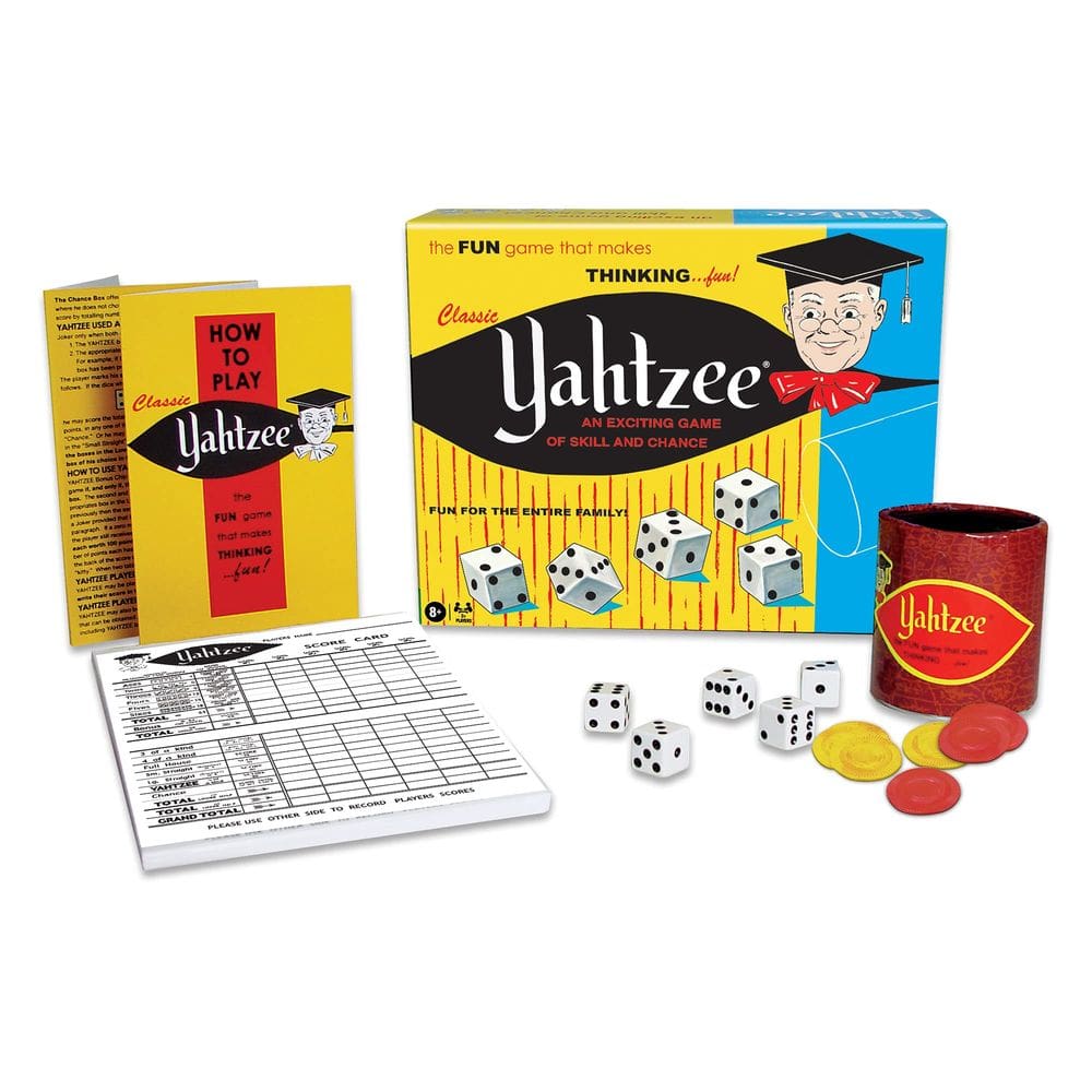 Jogo clássico de Yahtzee Winning Moves com arte retrô