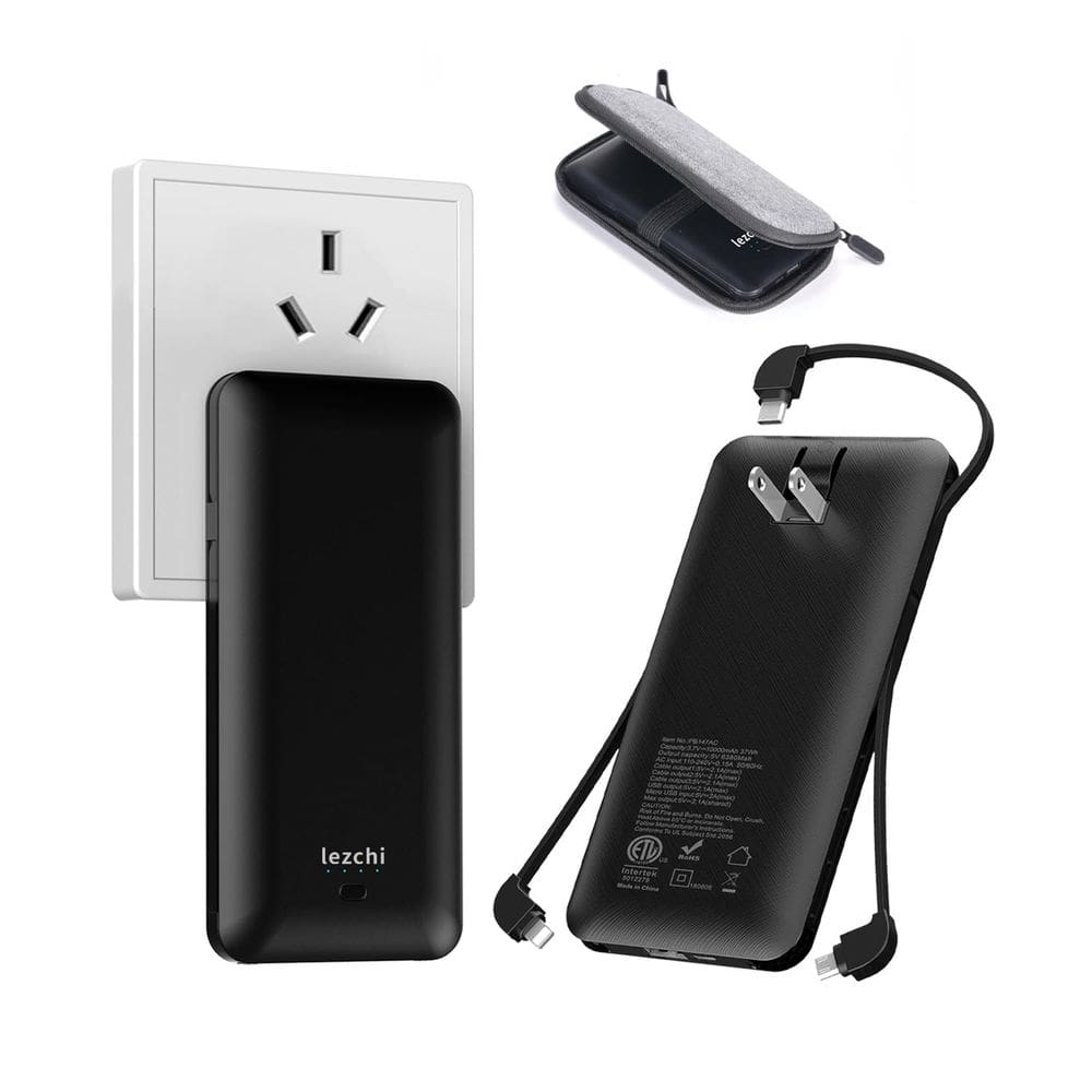 Banco de potência LEZCHI Ultra Slim 10000mAh com cabo embutido