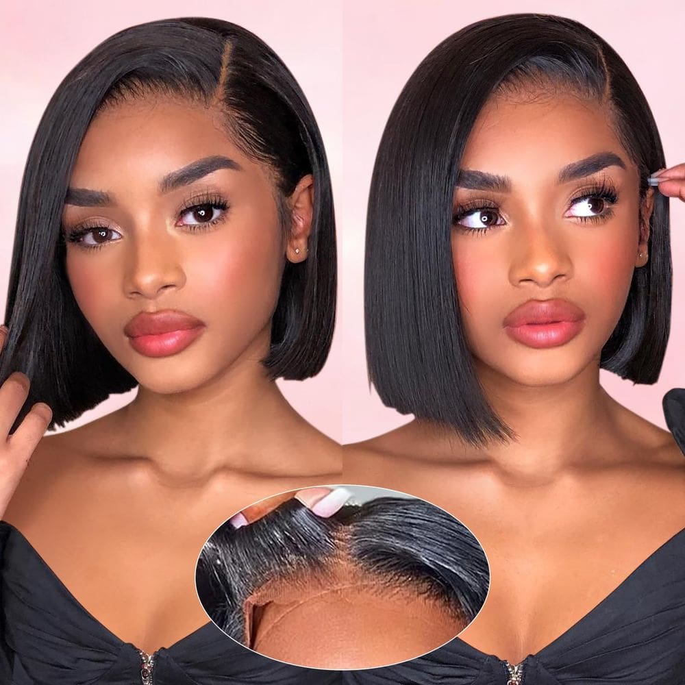 Peruca AISI Bob Human Hair 20 cm, 180% de densidade, renda HD pré-arrancada