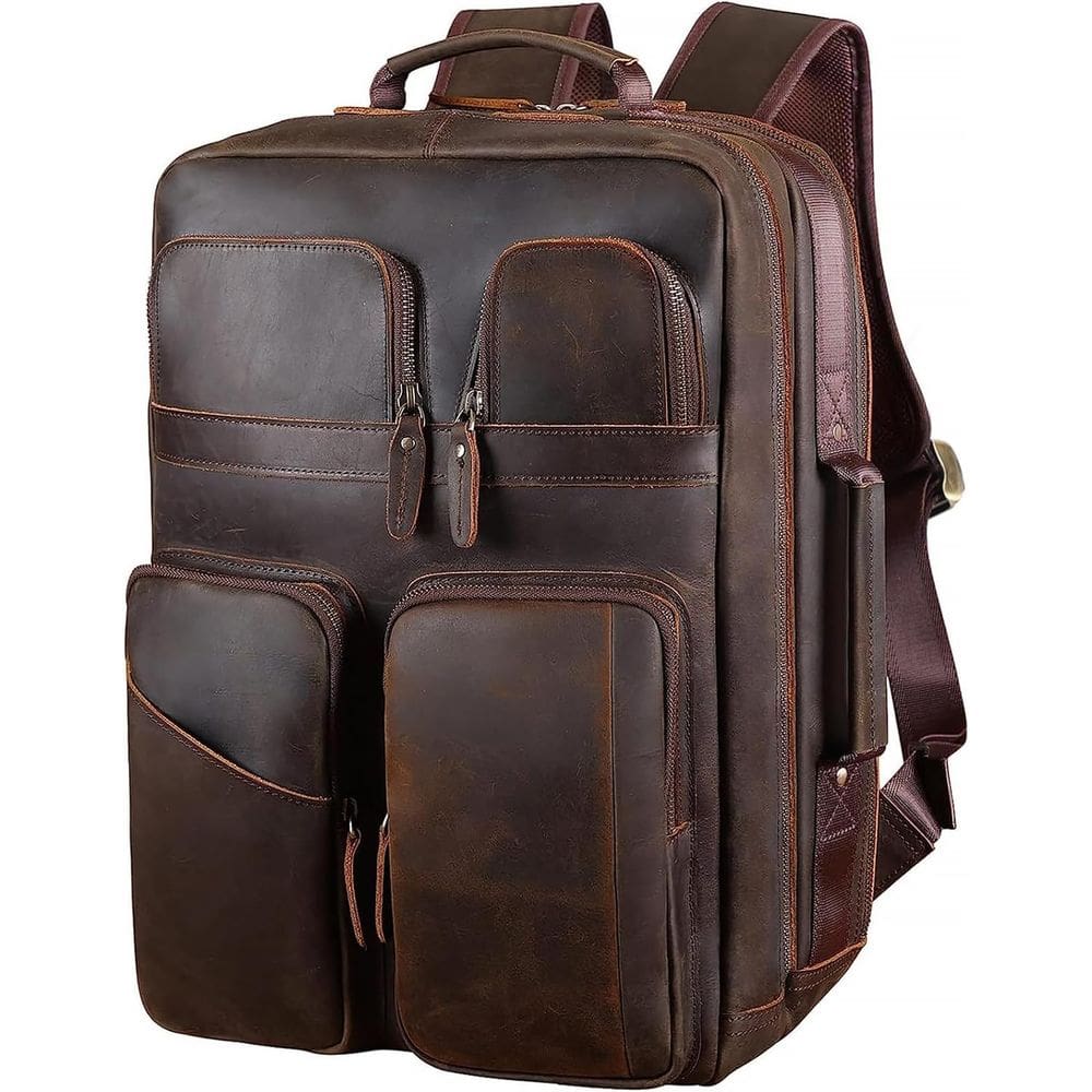 Mochila para laptop TIDING Full Grain Leather 17.3&quot; para homens