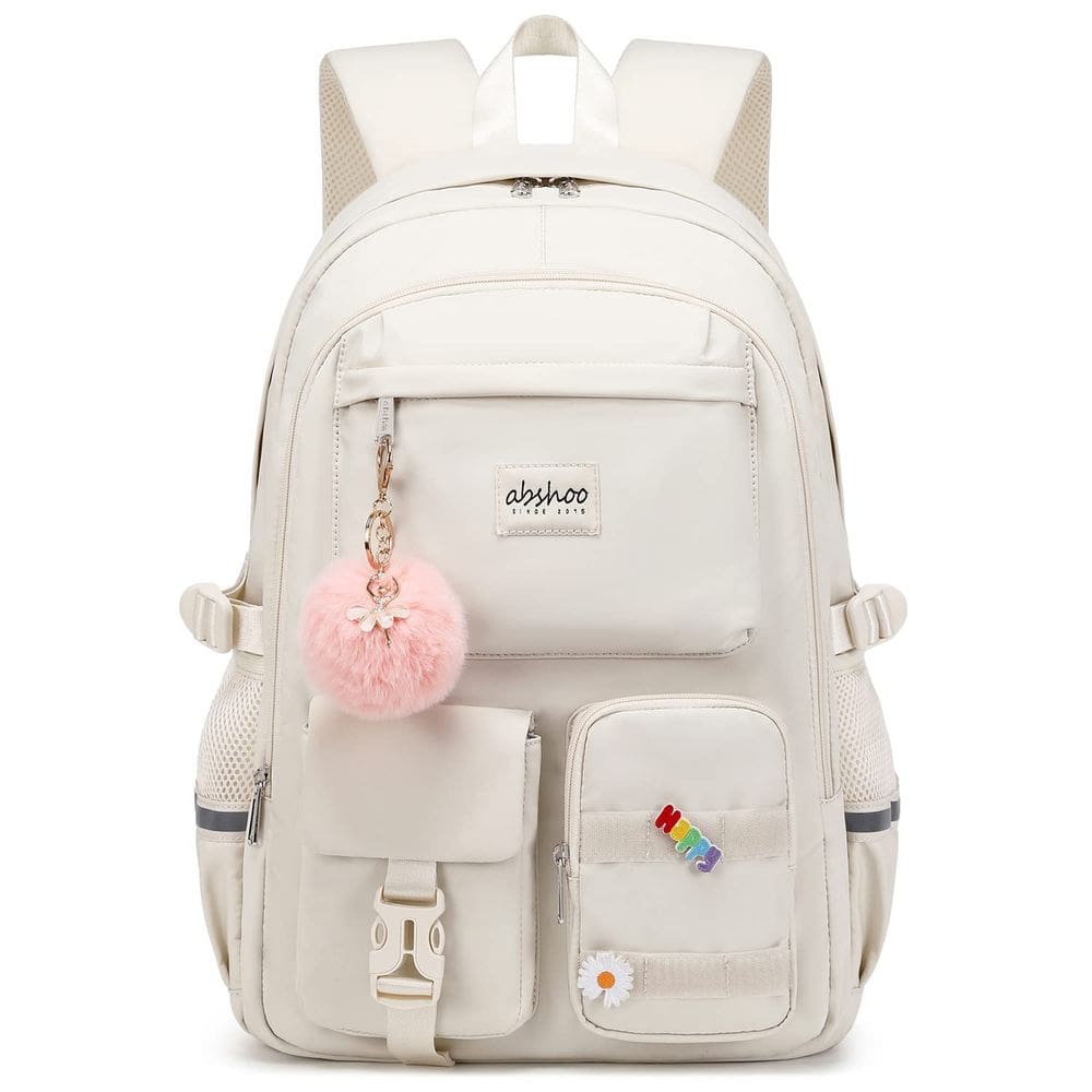 Mochila Abshoo Big Student Laptop para universitárias bege