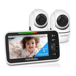 Babá Eletrônica HelloBaby Upgrade 5 com 26h de Bateria, 2 Câmeras PanTiltZoom, Alcance de 304m, Vídeo e Áudio sem Wi-Fi, VOX, Visão
