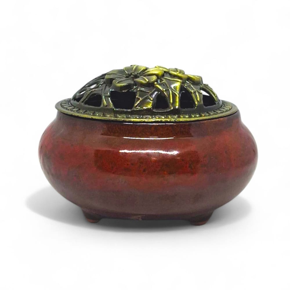 Turíbulo Incensário de Mesa Cerâmica Vermelho Mesclado 8 cm