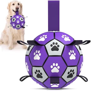 Bola de futebol QDAN de brinquedo para cães com alças para cães grandes (20 cm)