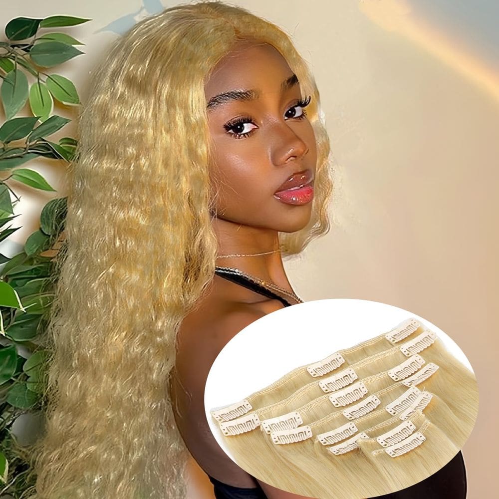 Extensões de cabelo FZV Kinky Straight Blonde 45 cm 110 g 8 unidades