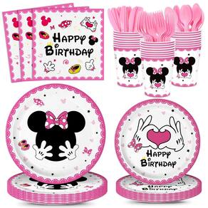 Artigos para festas AURORAPARTY Pink Mouse Birthday 24 Guests