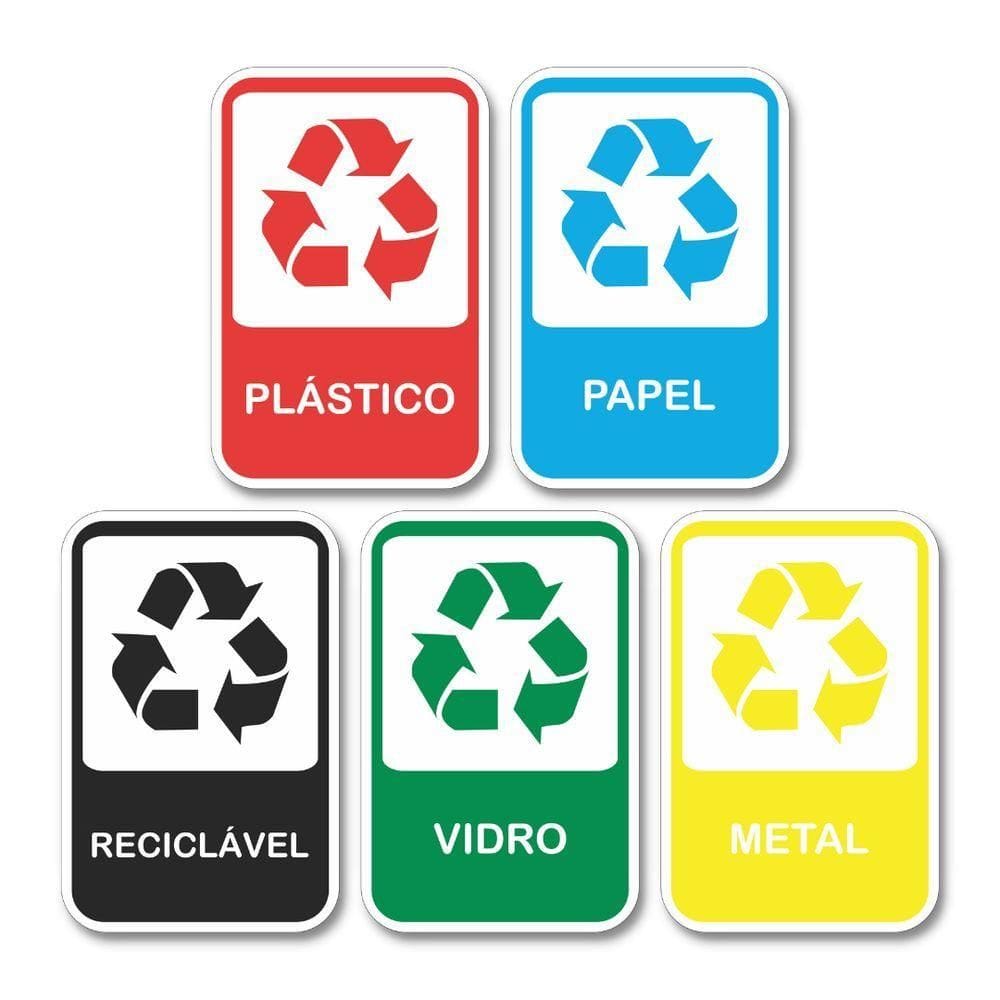 Kit 5 Placas Sinalização Reciclagem Coleta Seletiva 20x13 Cm
