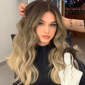 Peruca BUPPLER Ombre Blonde 45cm de cabelo sintético de comprimento médio