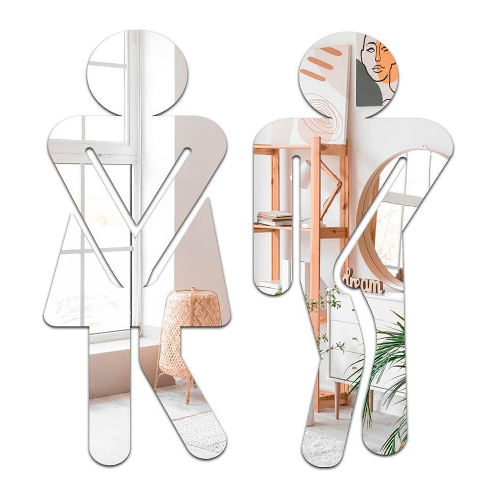 Kit 2 Placas Sinalização Banheiro Acrílico Espelhado 18x8 Cm