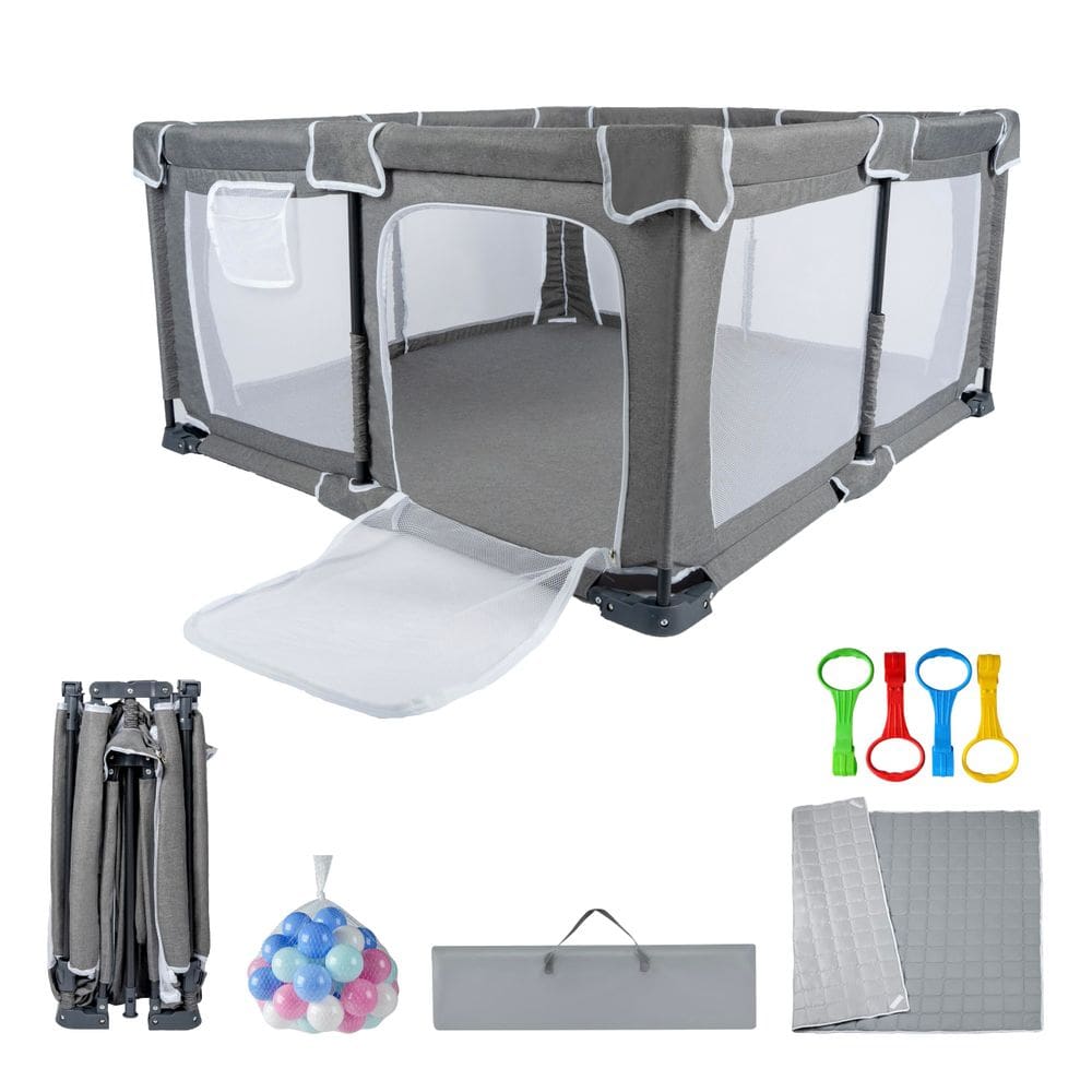 Cercadinho dobrável para bebês Nvlirun com tapete e porta 50x50cm cinza