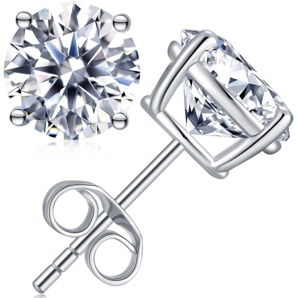 Brincos Moissanite Stud Jiostonor 3CTW 7,5 mm em ouro branco 18K