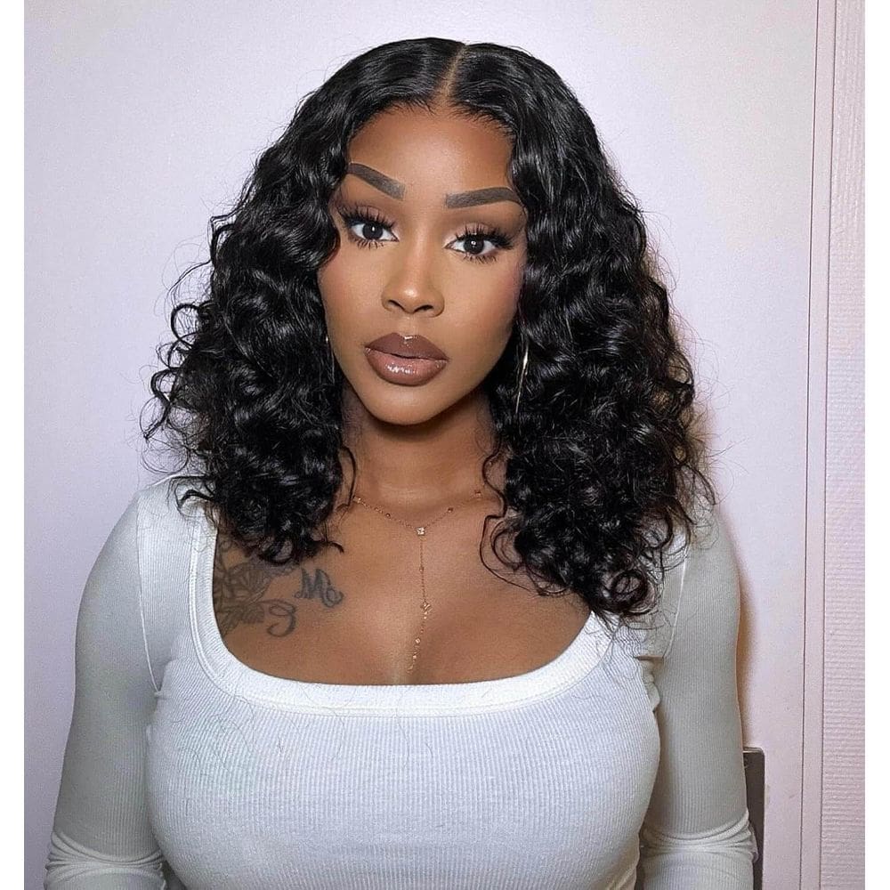 Peruca frontal de renda Devonia Deep Wave 16 polegadas 180 densidade preta