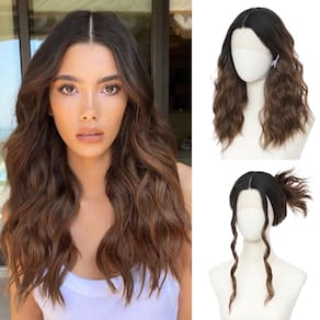 Peruca BUPPLER Ombre Brown 45 cm de cabelo sintético de comprimento médio