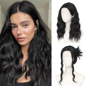 Peruca BUPPLER, cabelo sintético preto, 18 cm, comprimento médio, feminino