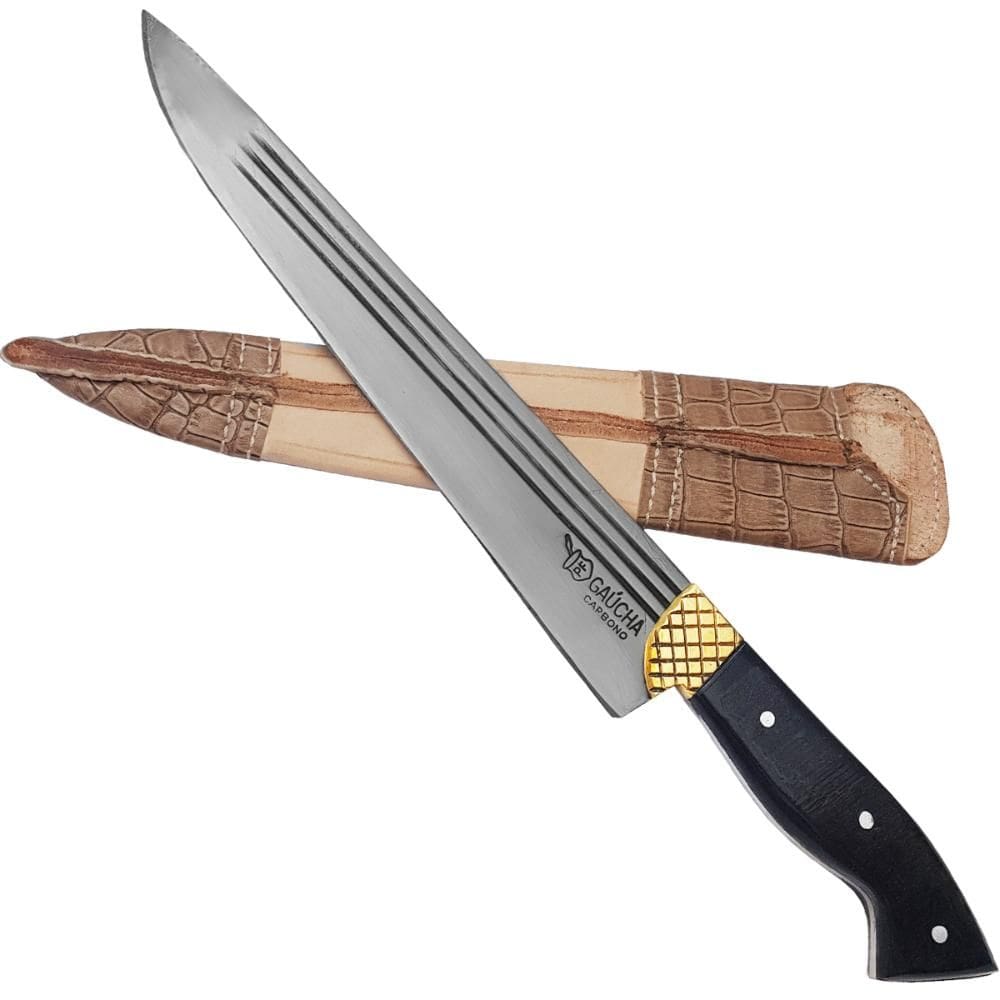 Facão Faca Churrasco 10`` Aço Carbono 1070 Full Tang Listrado Cabo Chifre Escuro