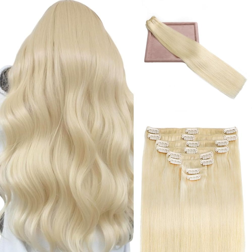 Extensões de cabelo Clip in POGINJA Real Human Hair 14 polegadas 80g