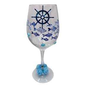 Taça Vinho Iemanjá Mar Vidro 490 ml + Presente