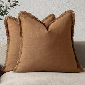Conjunto de 2 capas de almofada Findtower Linen Fringe, 60 x 60 cm