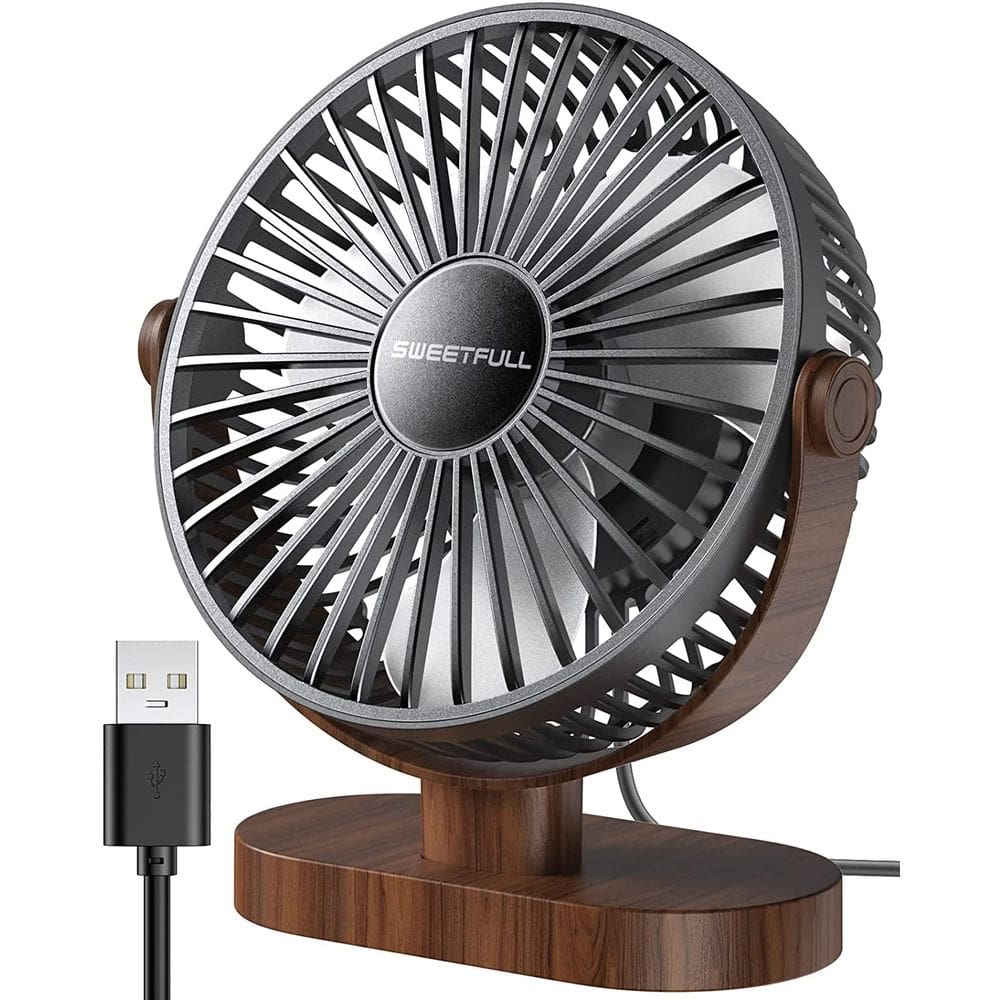 Ventilador de mesa SWEETFULL USB 3 Speeds Quiet Portable Black de 6,5 polegadas