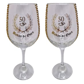 Kit 2 Taças Vidro Bodas de Ouro 50 Anos Luxo + Presente