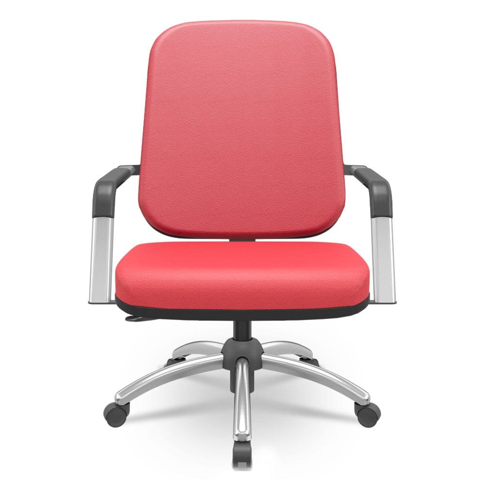 Cadeira de Escritório Giratória com Braço Cromada Magno P03 Vinil Vermelho - Lyam Decor