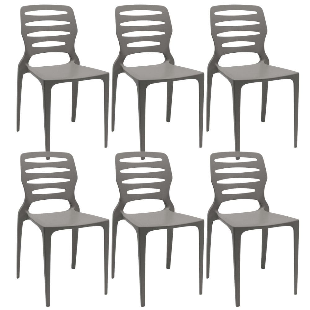 Kit 06 Cadeiras Para Cozinha Área Gourmet Jardim Empilhável Larsen P03 Basalto - Lyam Decor