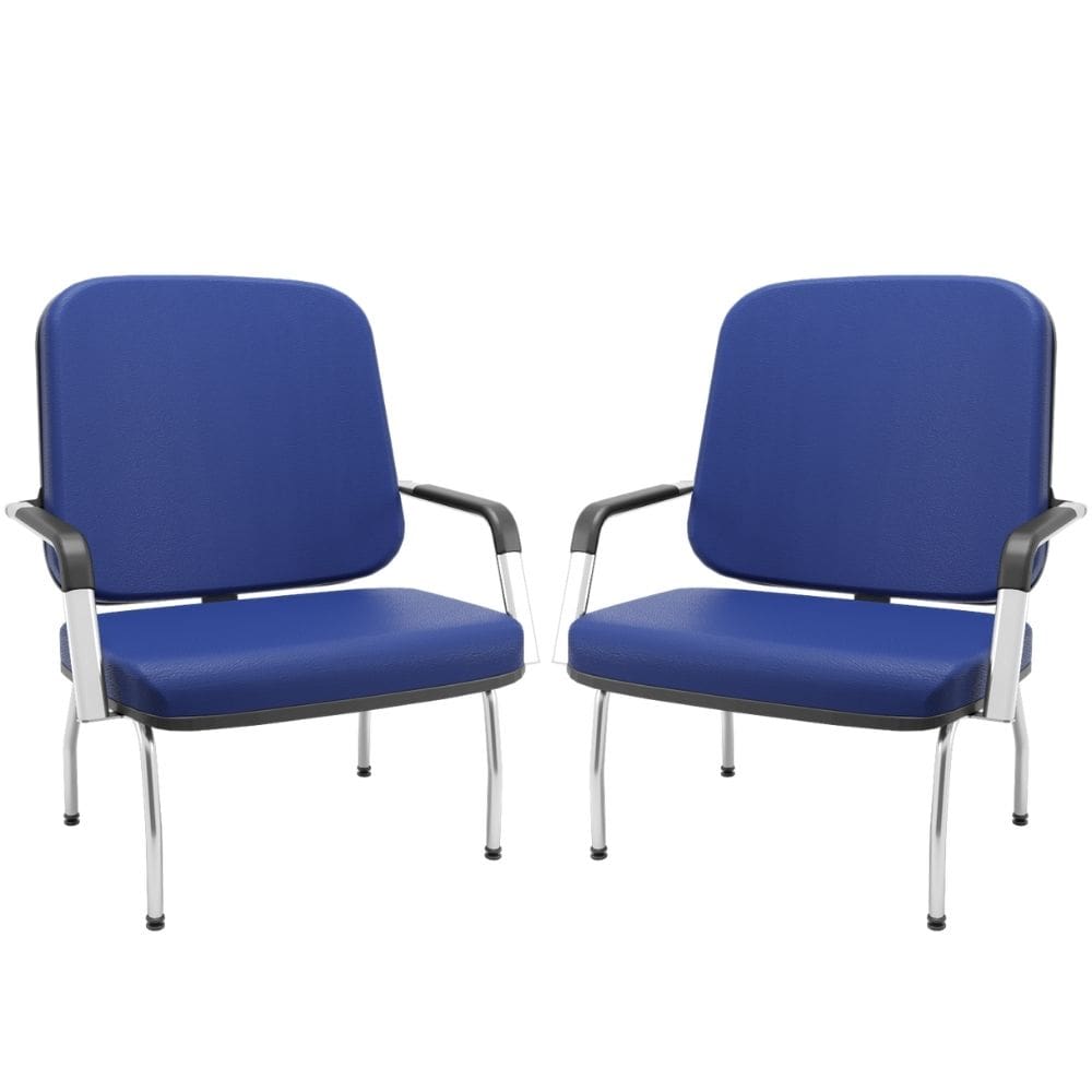 Kit 02 Cadeiras de Escritório Recepção com Braço Fixa Cromada Magno P03 Vinil Azul - Lyam Decor