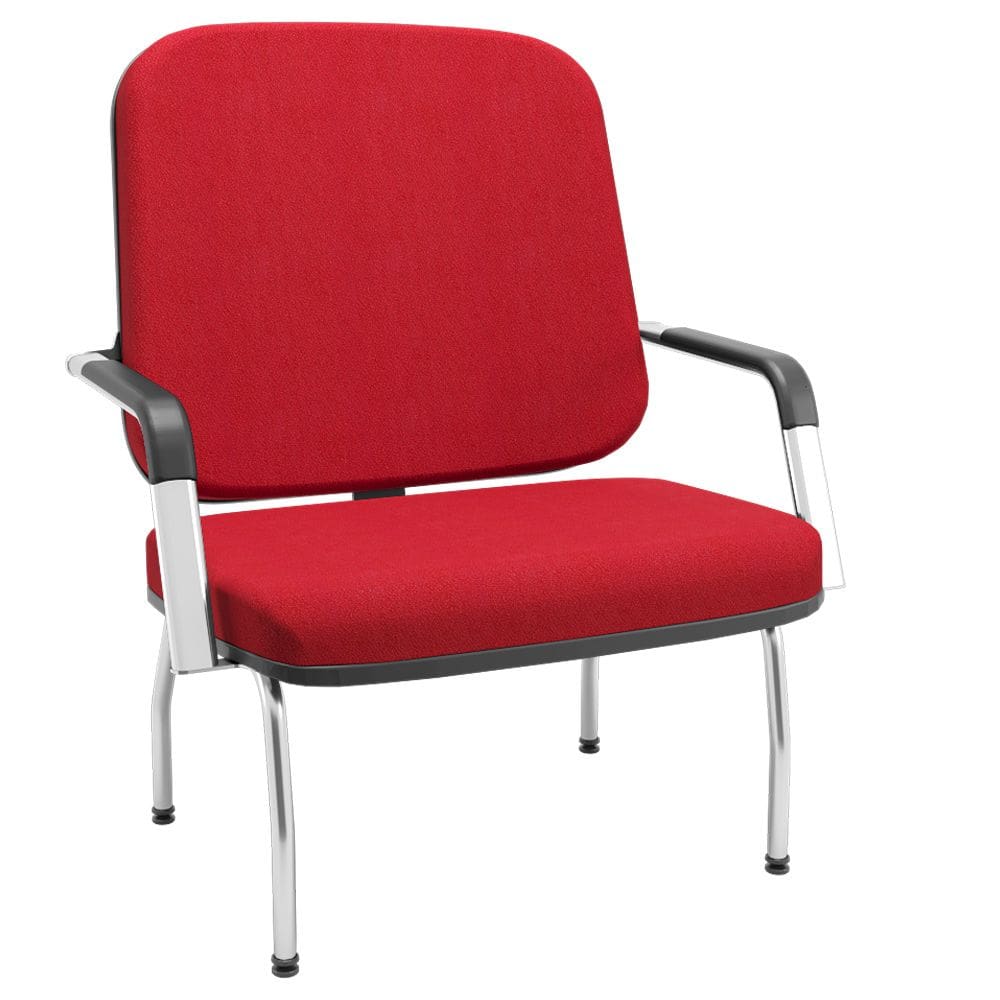 Cadeira de Escritório Recepção com Braço Fixa Cromada Magno P03 Crepe Vermelho - Lyam Decor