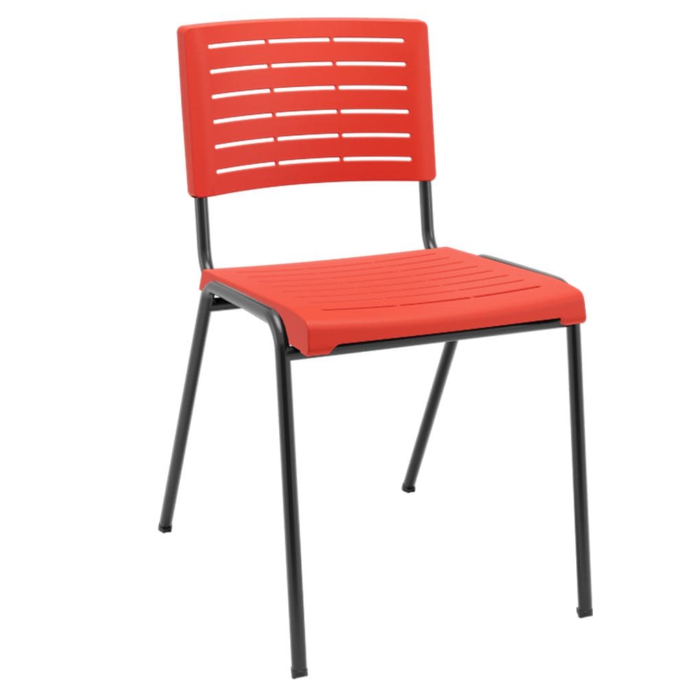 Cadeira Empilhável Fixa Escritório Multiuso Base Preta Kimi P03 Vermelho - Lyam Decor