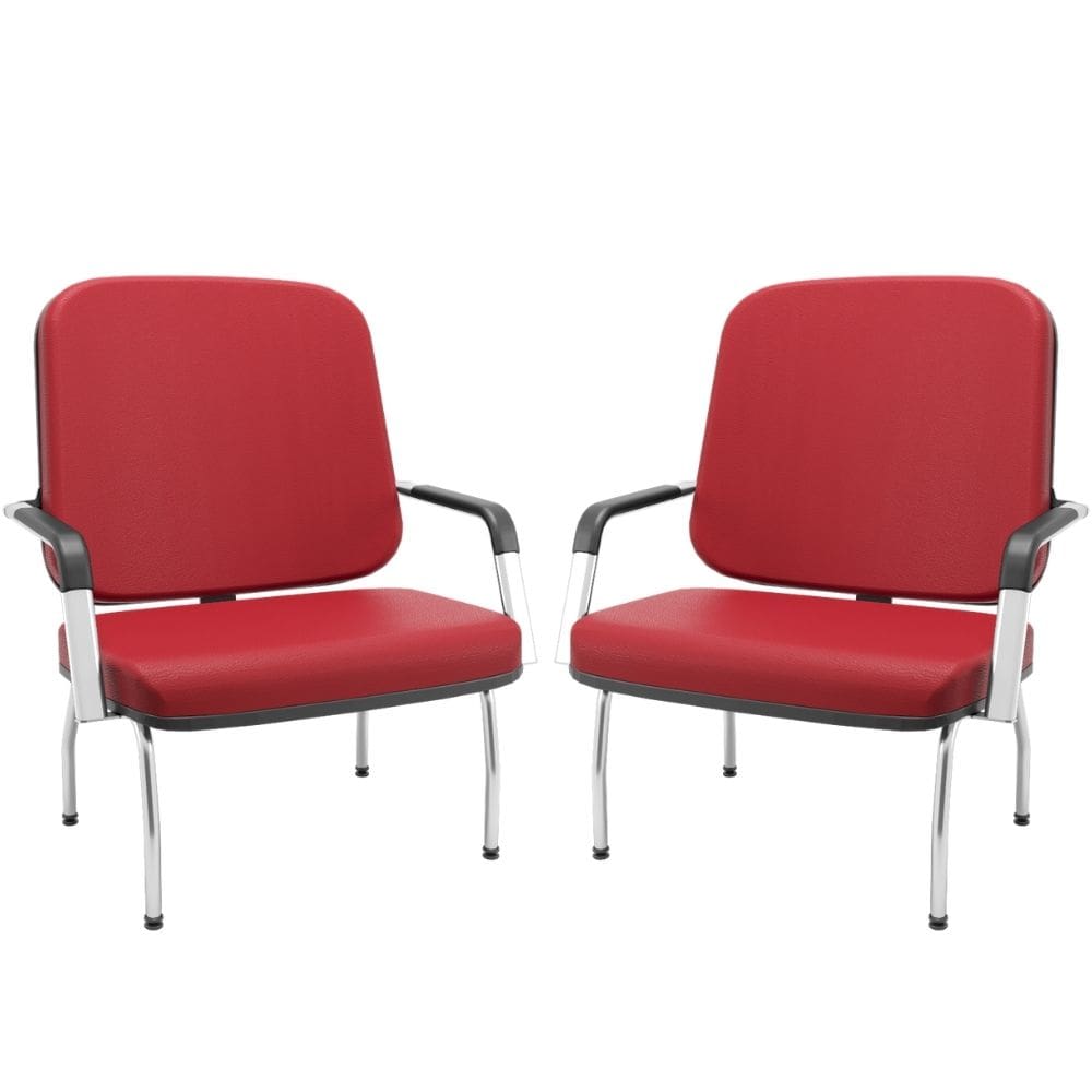 Kit 02 Cadeiras de Escritório Recepção com Braço Fixa Cromada Magno P03 Vinil Vermelho - Lyam Decor