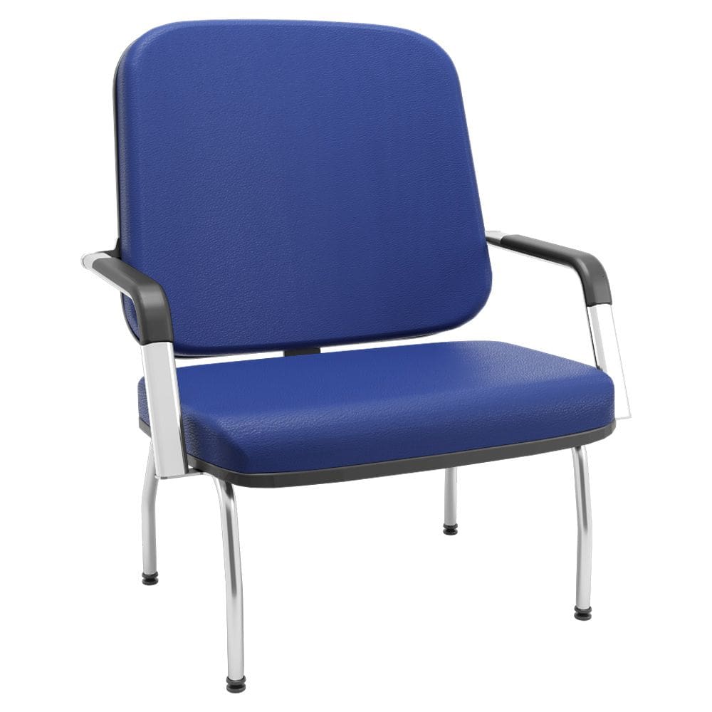 Cadeira de Escritório Recepção com Braço Fixa Cromada Magno P03 Vinil Azul - Lyam Decor