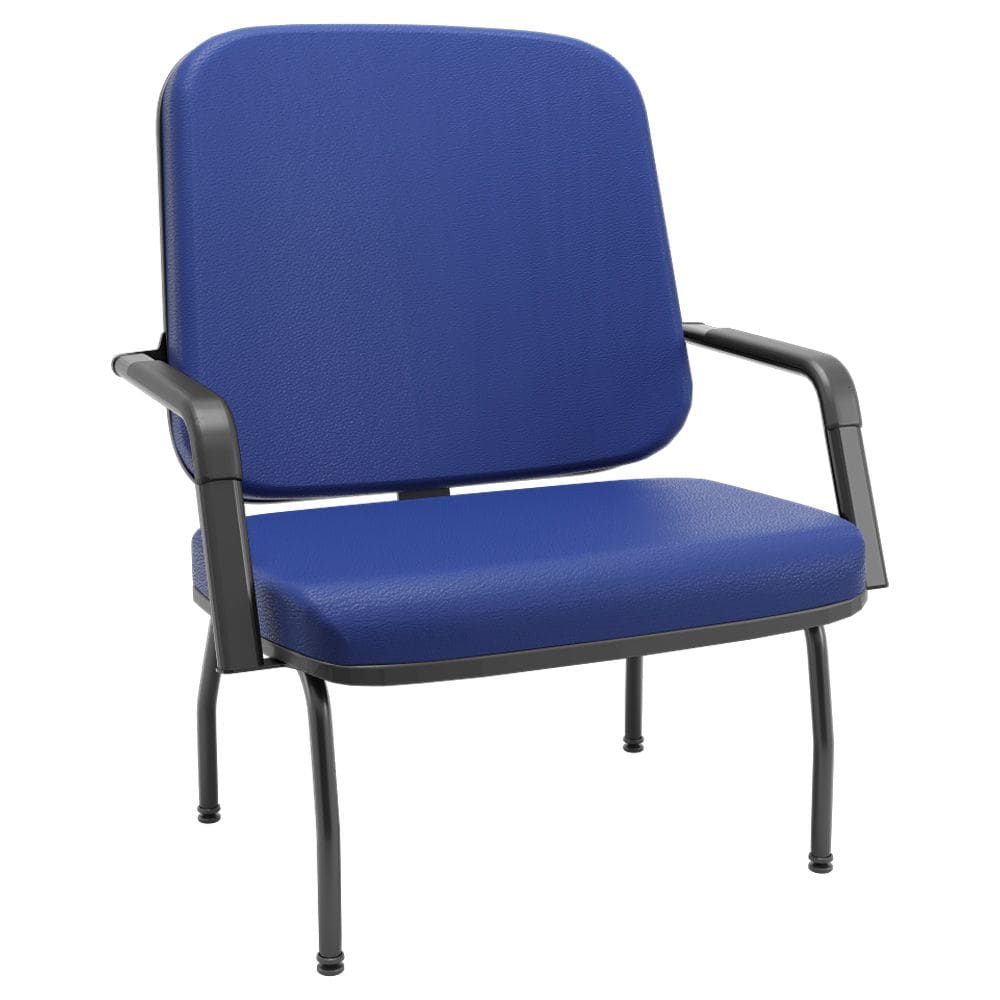 Cadeira de Escritório Recepção com Braço Fixa Preta Magno P03 Vinil Azul - Lyam Decor