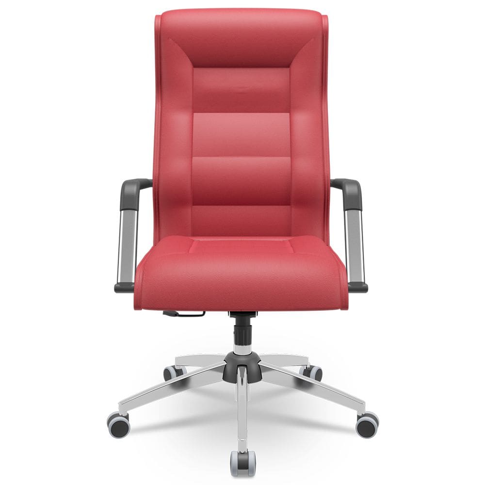 Cadeira De Escritório Giratória Presidente Base Cromada Kirk P03 Vinil Vermelho - Lyam Decor