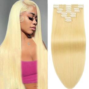 Clipe de extensões de cabelo em cabelo humano Bleach Blonde 105g 50cm
