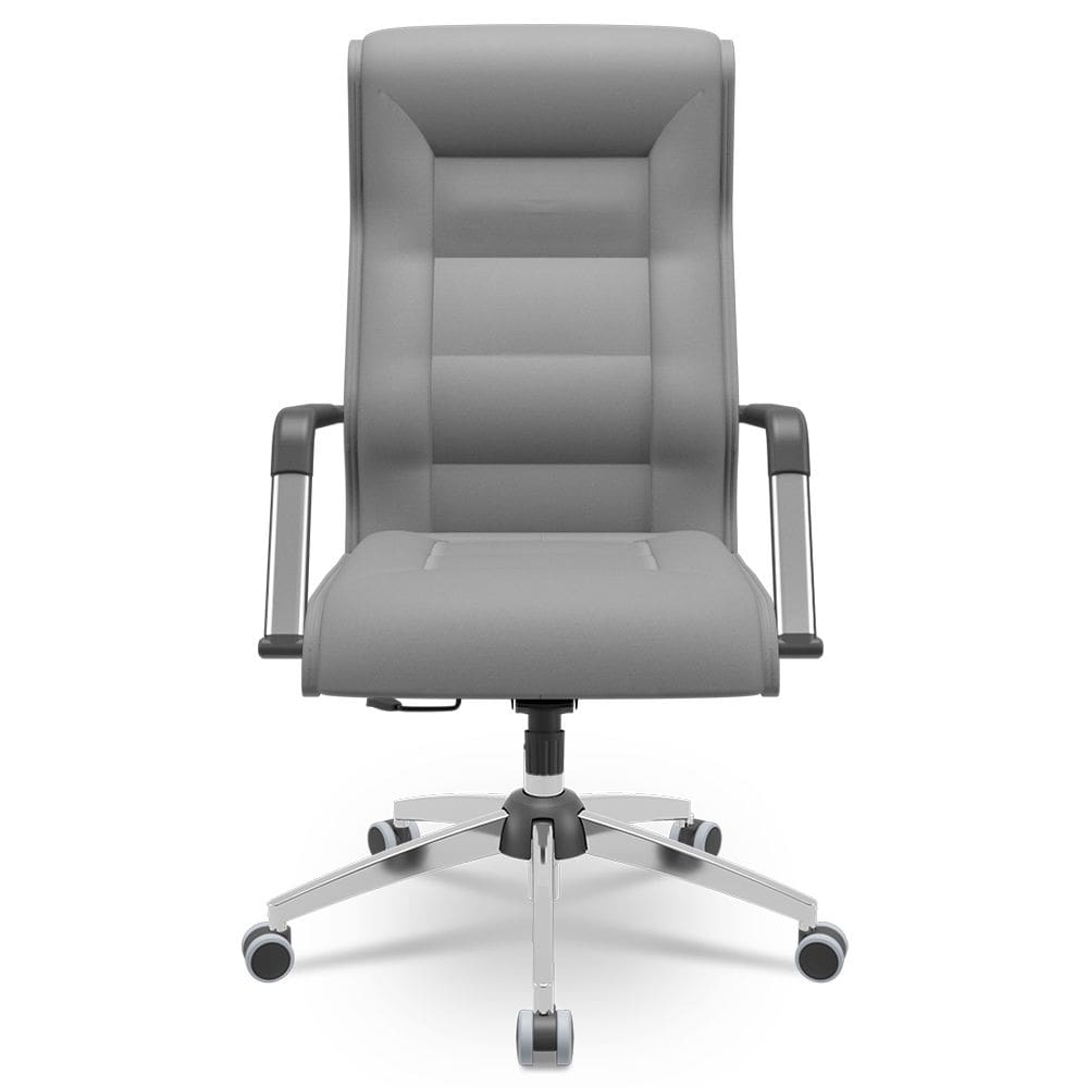 Cadeira De Escritório Giratória Presidente Base Cromada Kirk P03 Facto Cinza - Lyam Decor