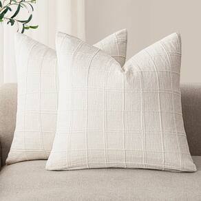 Capas de almofada Findtower Linen Check 60x60cm, branco creme