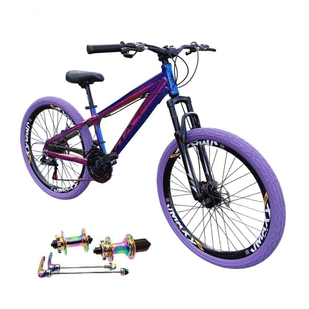 Bicicleta 26 Gta Rebel Freeride Cor Camaleão 24v Cubo K7 Barulhento Freio A Disco Aro Vmaxx Pneu Flame Roxo