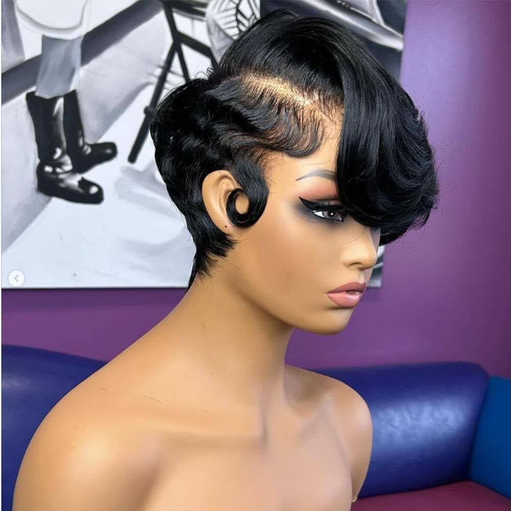 Peruca RICONEY Bob Human Hair Lace Front 150% Densidade 1B Color