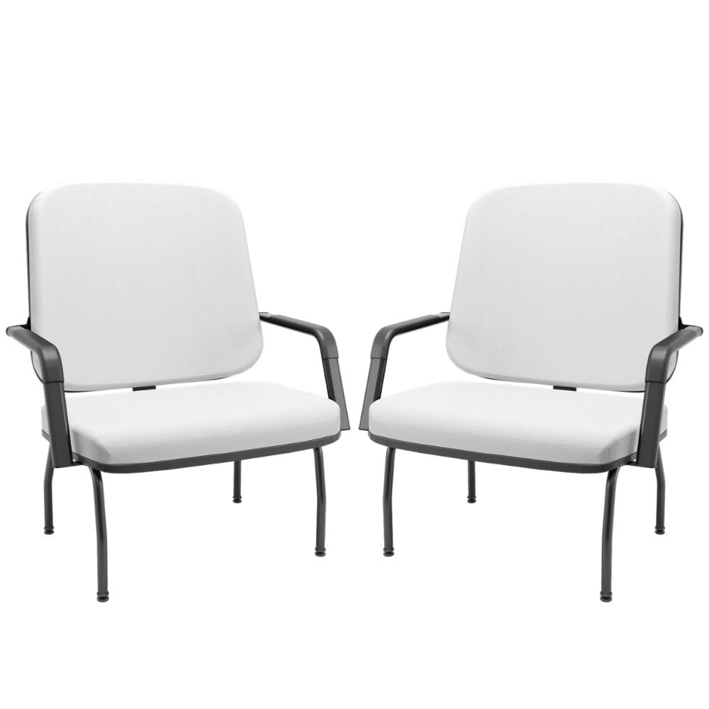 Kit 02 Cadeiras de Escritório Recepção com Braço Fixa Preta Magno P03 Vinil Branco - Lyam Decor