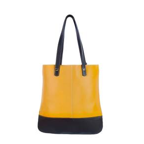 Bolsa Couro autêntico Flávia Mostarda e Preto Feminina Elegante