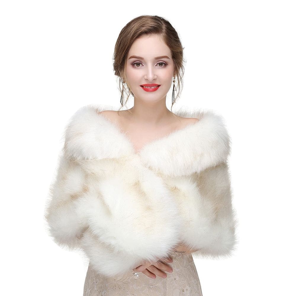 Xale de pele sintética Wrap Stole Shrug Winter Bridal Wedding White