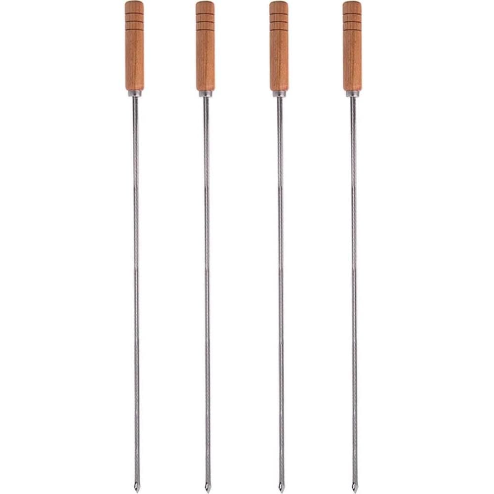 Kit 4 Espetos Simples Churrasco Inox Cabo Madeira 85cm Carne Churrasqueira Domama