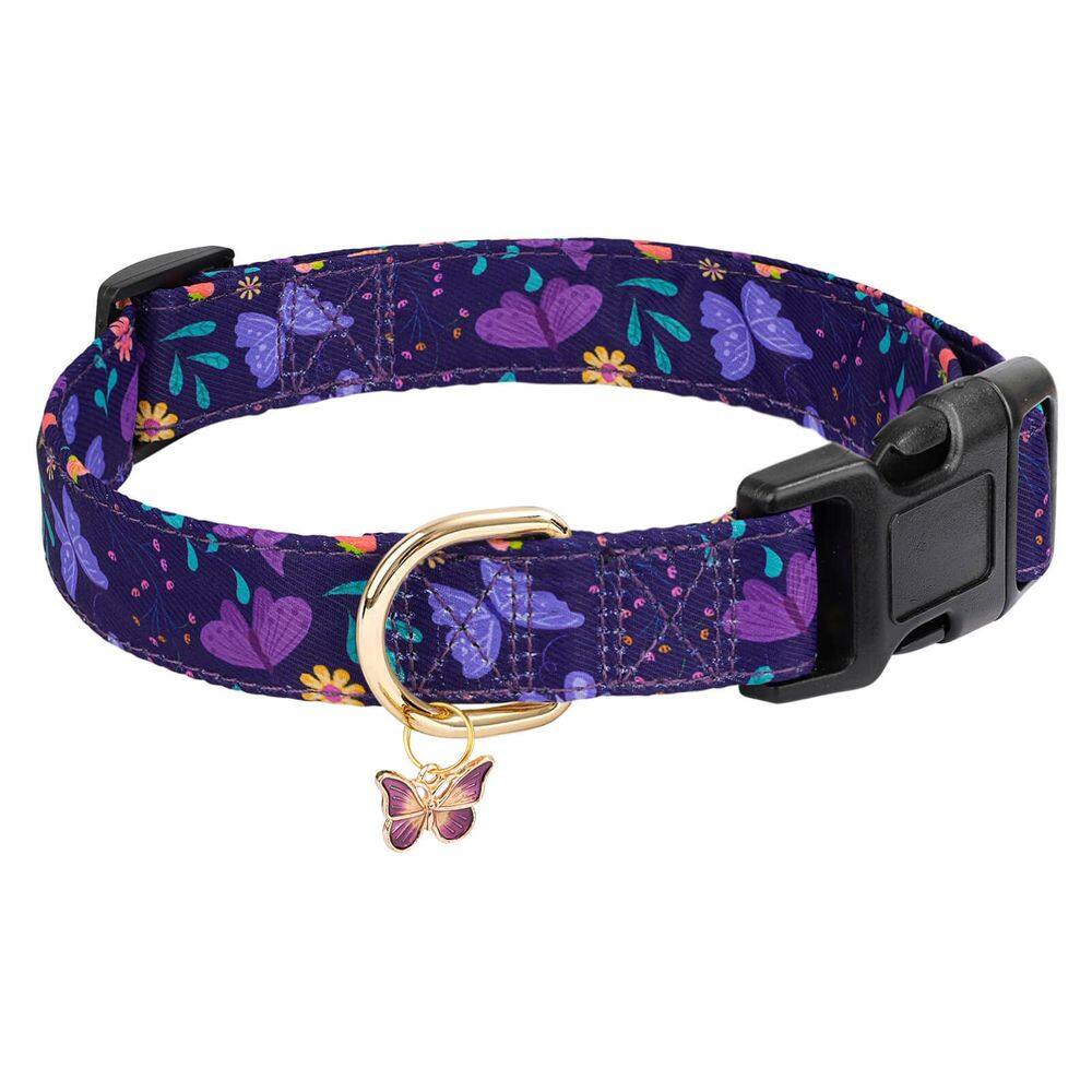 Coleira de cachorro Gelwoo ajustável poliéster algodão borboleta roxa