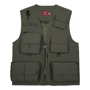 Colete de pesca de verão com vários bolsos verde militar para adulto