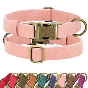 Coleira para cães Didog Soft Leather durável com liberação rápida rosa L