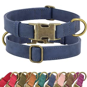 Coleira para cães Didog Soft Leather Durable com liberação rápida S Blue
