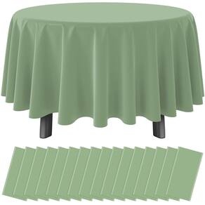 Toalhas de mesa de plástico, pacote com 16, verde sálvia para mesas redondas de 84 polegadas